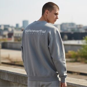 THISISNEVERTHAT Gray Embroidered Logo Sweatshirt Pullover Crew